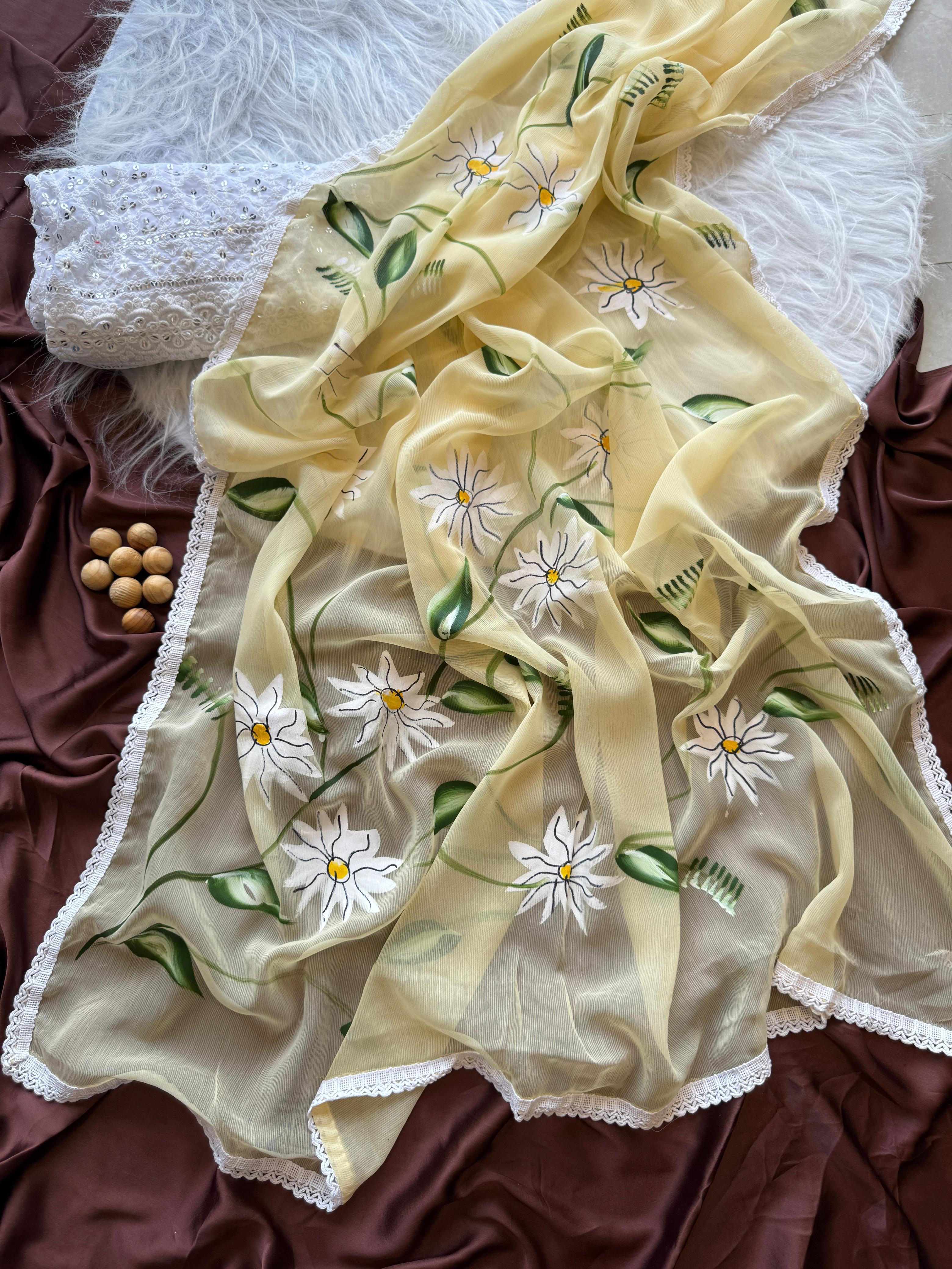 Chiffon Hand-painted saree