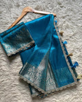 Banarasi Tissue Silk Saree with  lace Work Border  Pairedup with Jaal Weaving Blouse