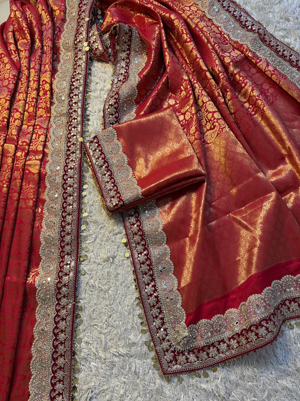 Exclusive Banarasi Bridal Kanjeevaram Brocade Katan Tanchui Saree