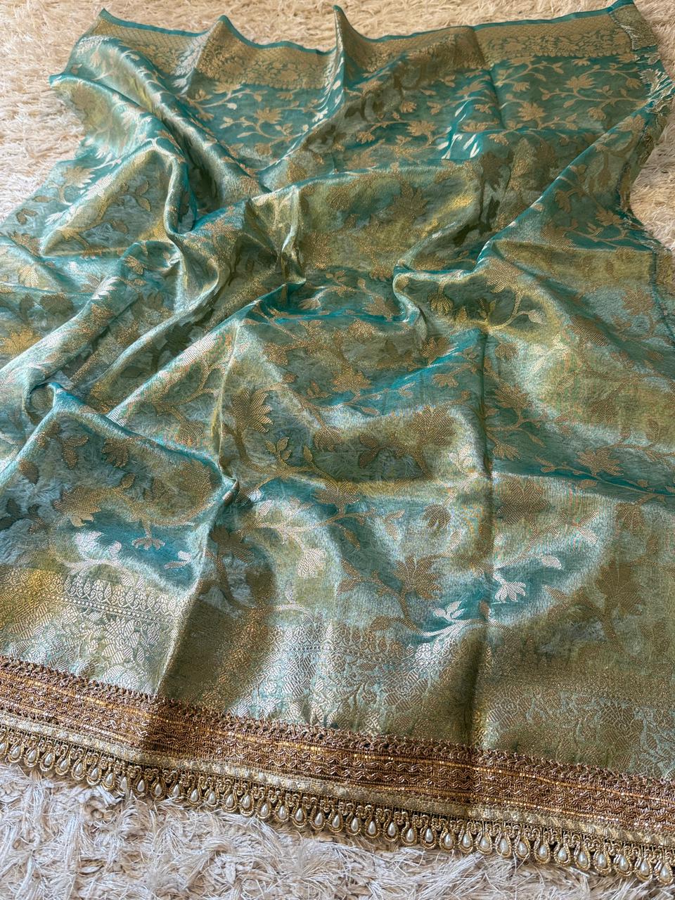 Banarasi Glass Plain Tissue Border Soft Saree ✨