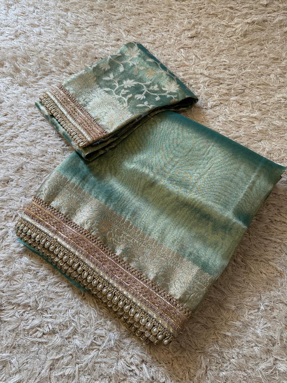 Banarasi Glass Plain Tissue Border Soft Saree ✨