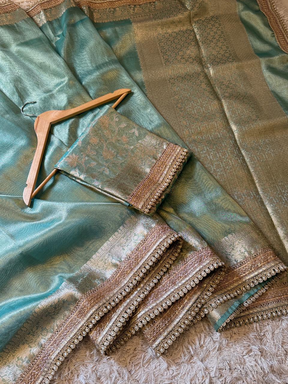 Banarasi Glass Plain Tissue Border Soft Saree ✨