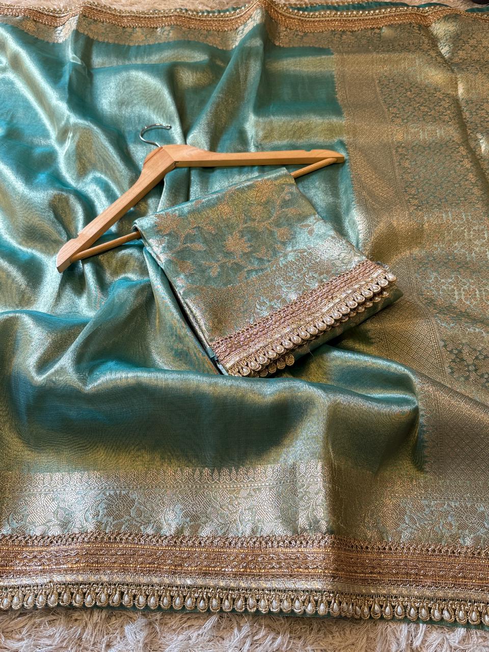 Banarasi Glass Plain Tissue Border Soft Saree ✨