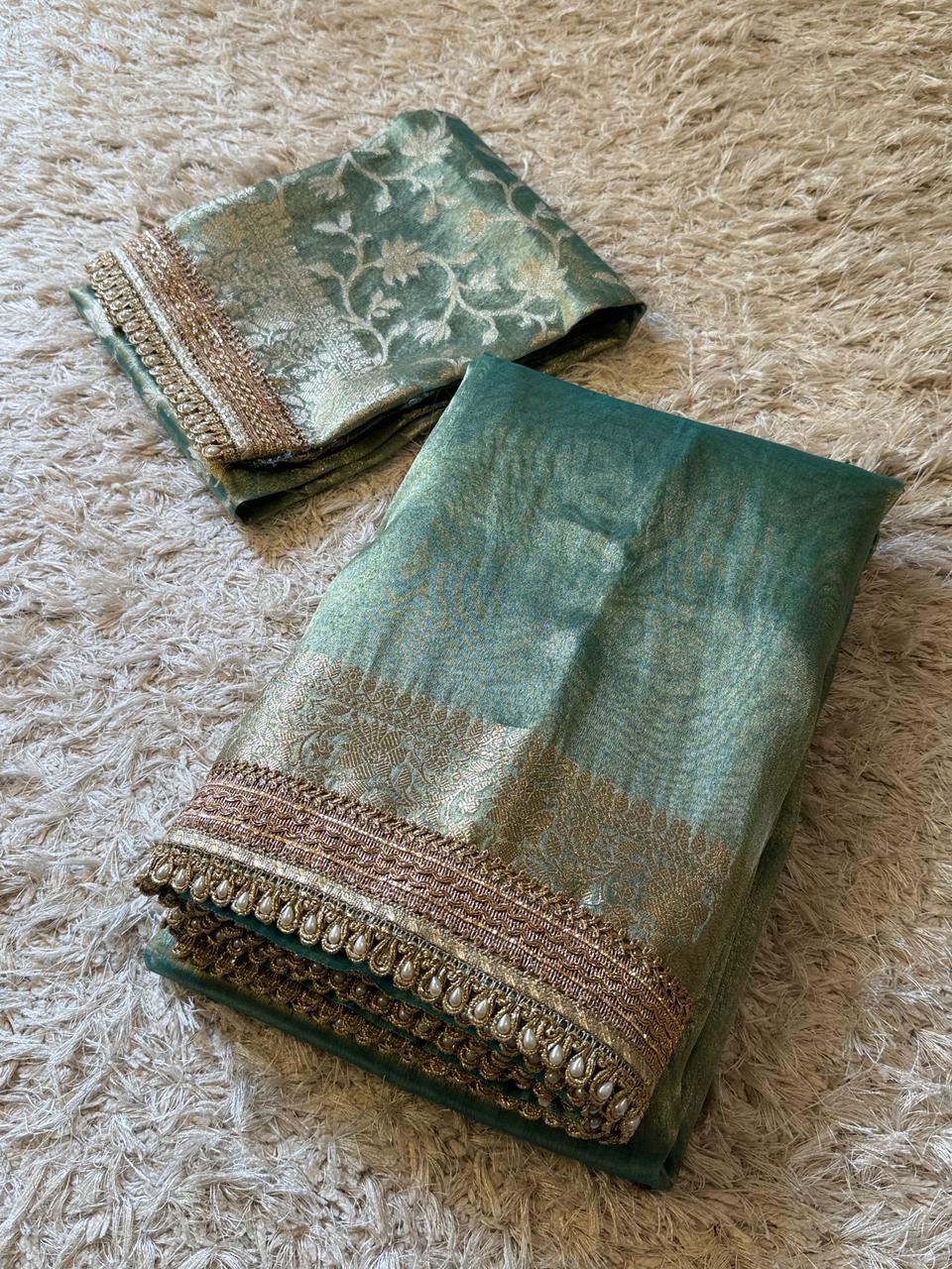 Banarasi Glass Plain Tissue Border Soft Saree ✨