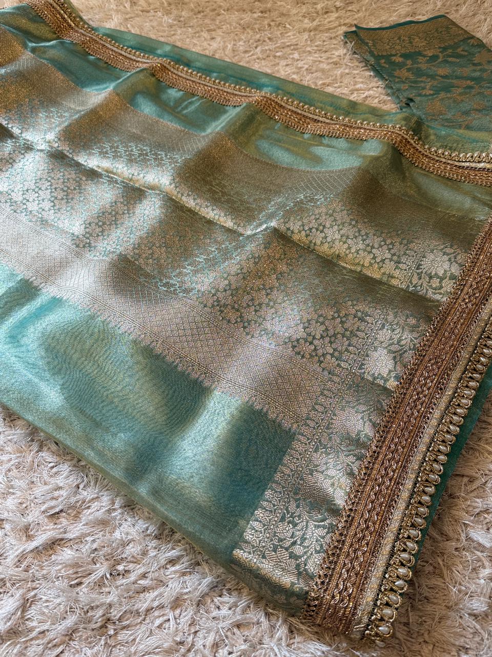 Banarasi Glass Plain Tissue Border Soft Saree ✨