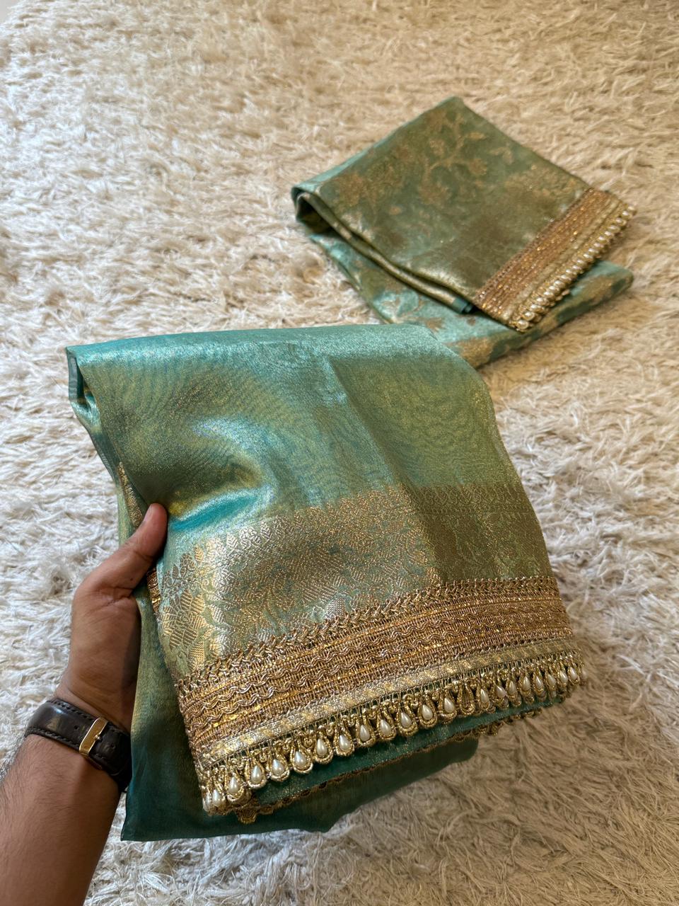 Banarasi Glass Plain Tissue Border Soft Saree ✨