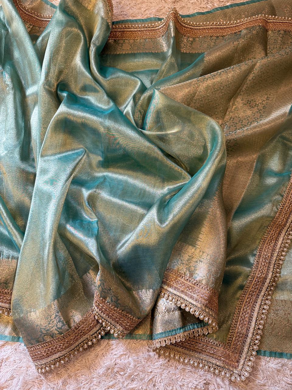 Banarasi Glass Plain Tissue Border Soft Saree ✨