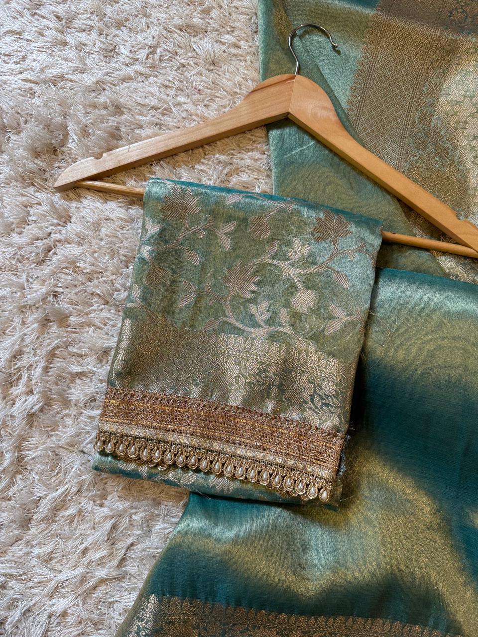 Banarasi Glass Plain Tissue Border Soft Saree ✨