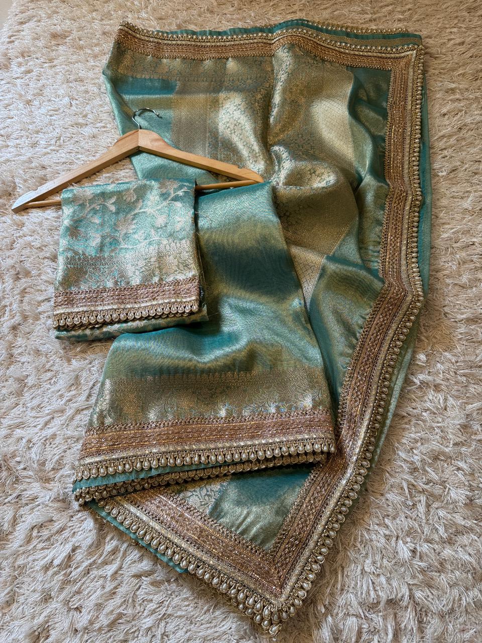 Banarasi Glass Plain Tissue Border Soft Saree ✨