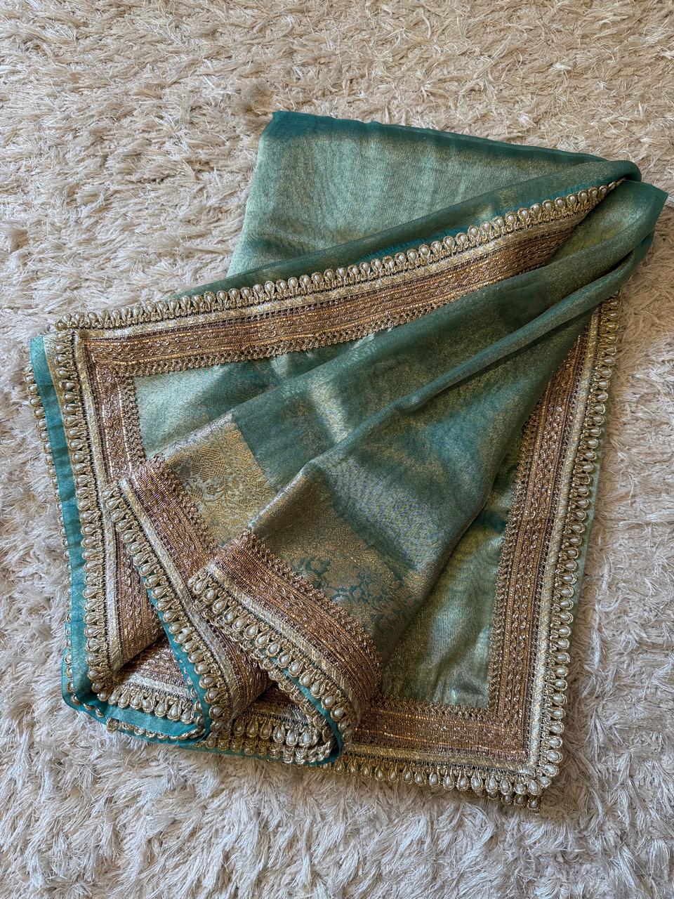 Banarasi Glass Plain Tissue Border Soft Saree ✨