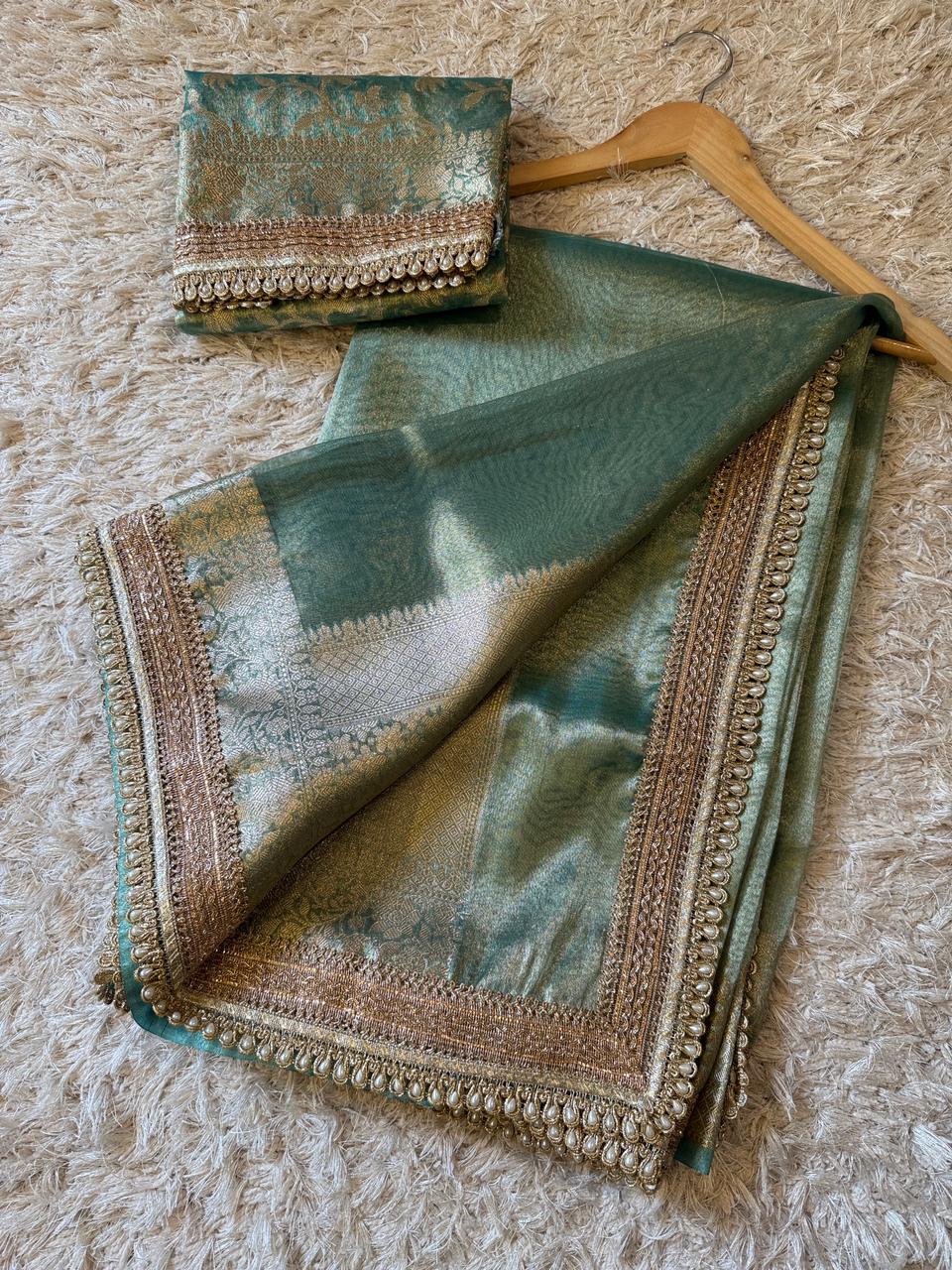 Banarasi Glass Plain Tissue Border Soft Saree ✨