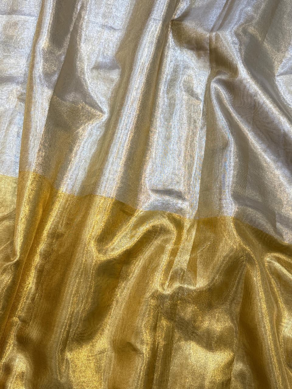 Two Tone Metallic Banarasi Tissue Soft Silk Saree with Tassels work ✨