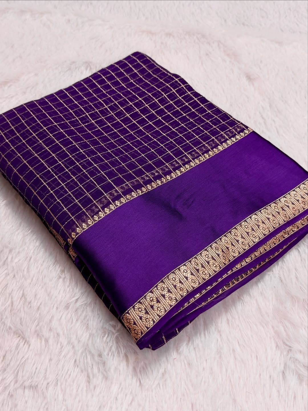 Pure viscose Georgette with small checks weaving with satin patta border