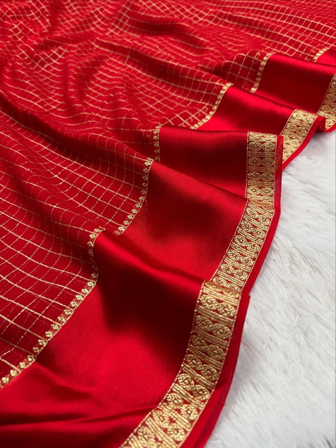 Pure viscose Georgette with small checks weaving with satin patta border