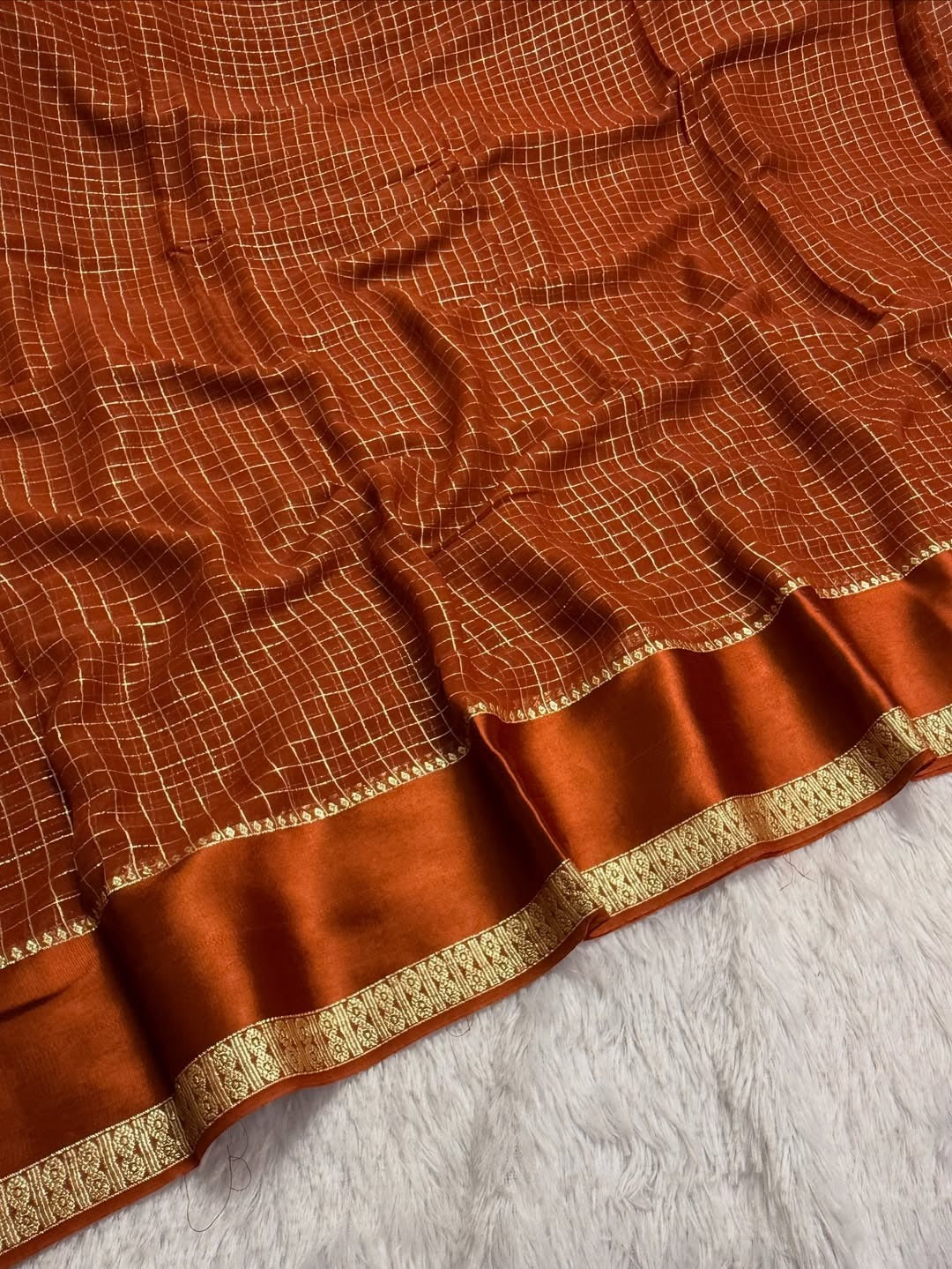 Pure viscose Georgette with small checks weaving with satin patta border
