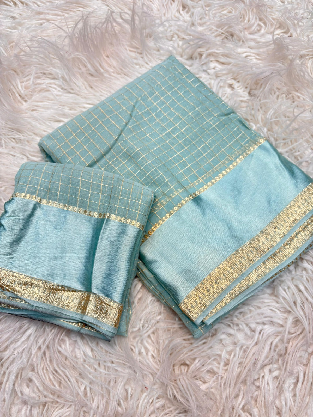 Pure viscose Georgette with small checks weaving with satin patta border