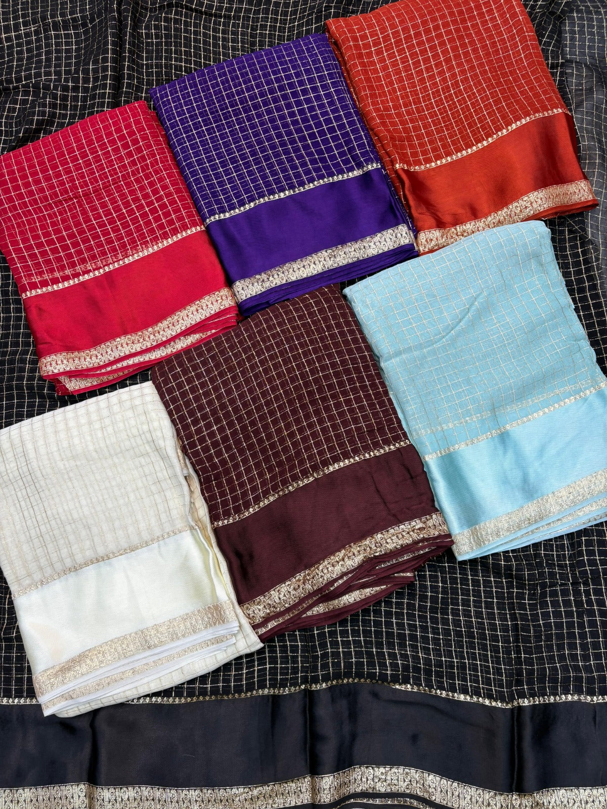Pure viscose Georgette with small checks weaving with satin patta border