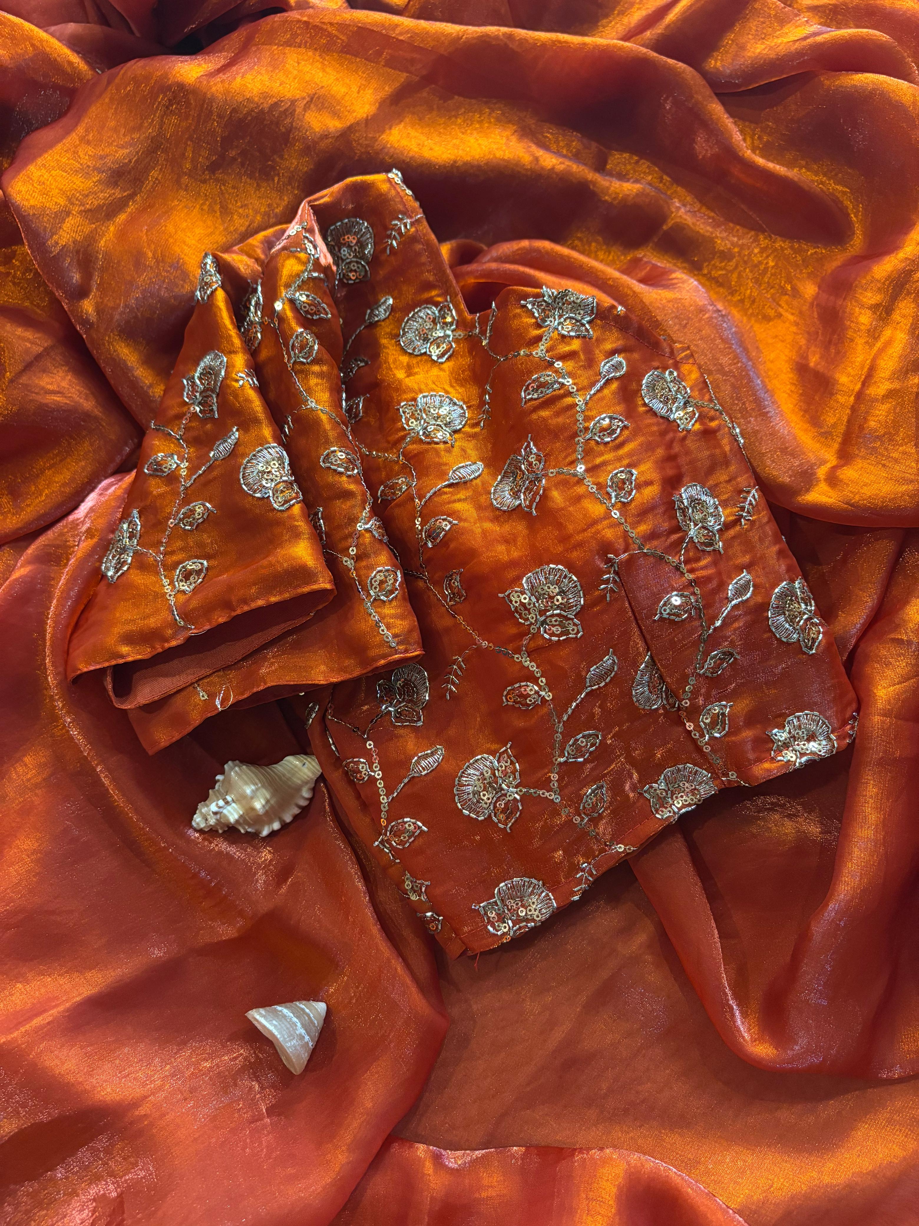 Designer Space silk Tissue  Saree with Beads work Blouse