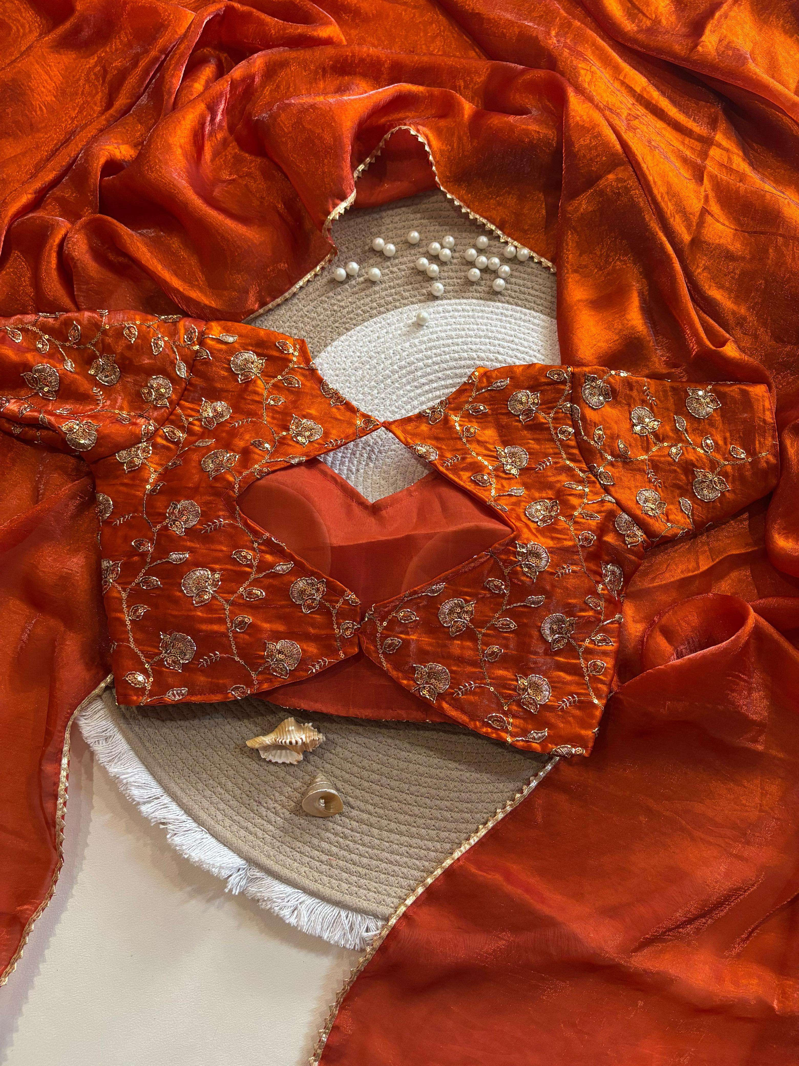 Designer Space silk Tissue  Saree with Beads work Blouse