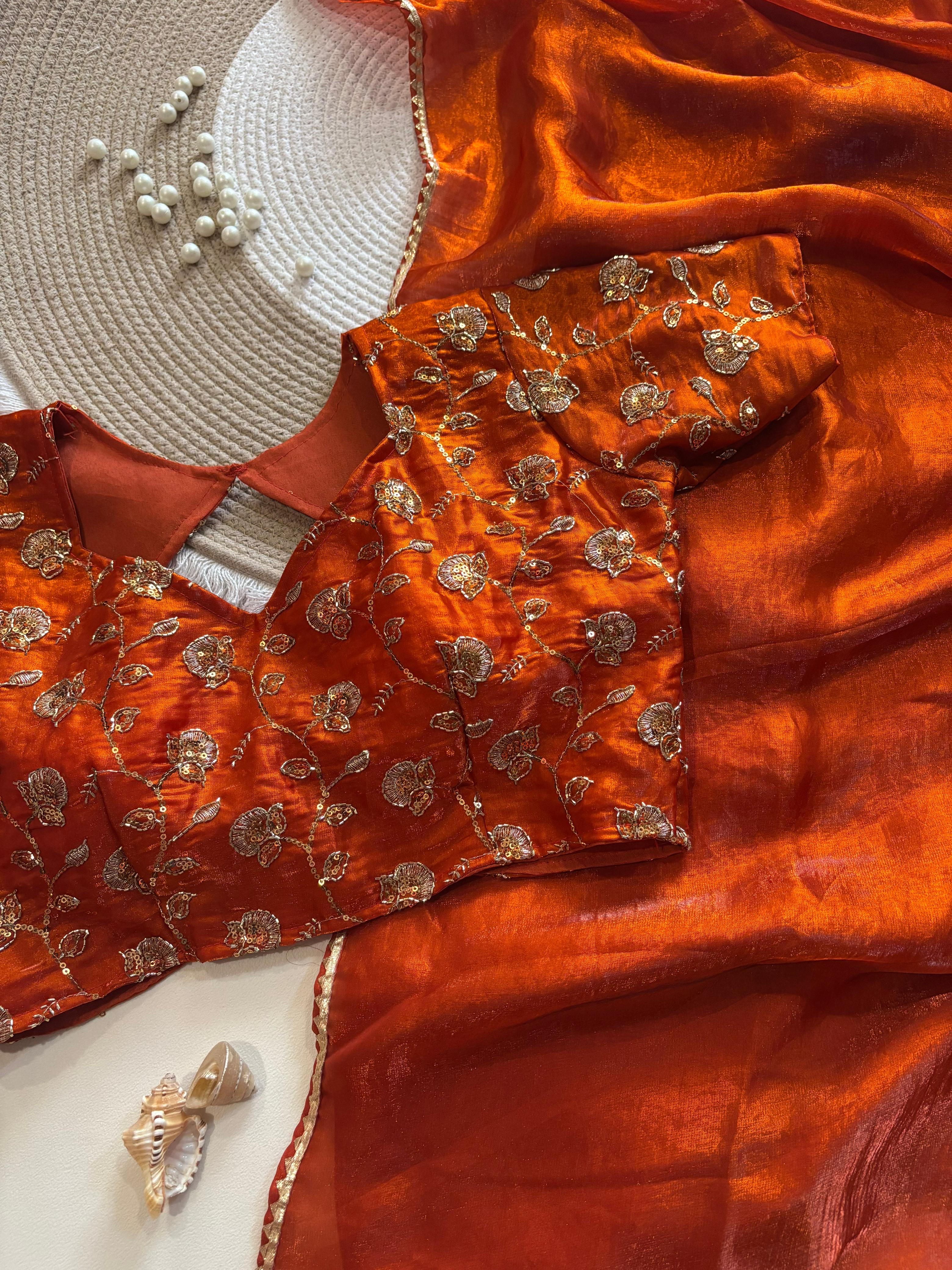 Designer Space silk Tissue  Saree with Beads work Blouse