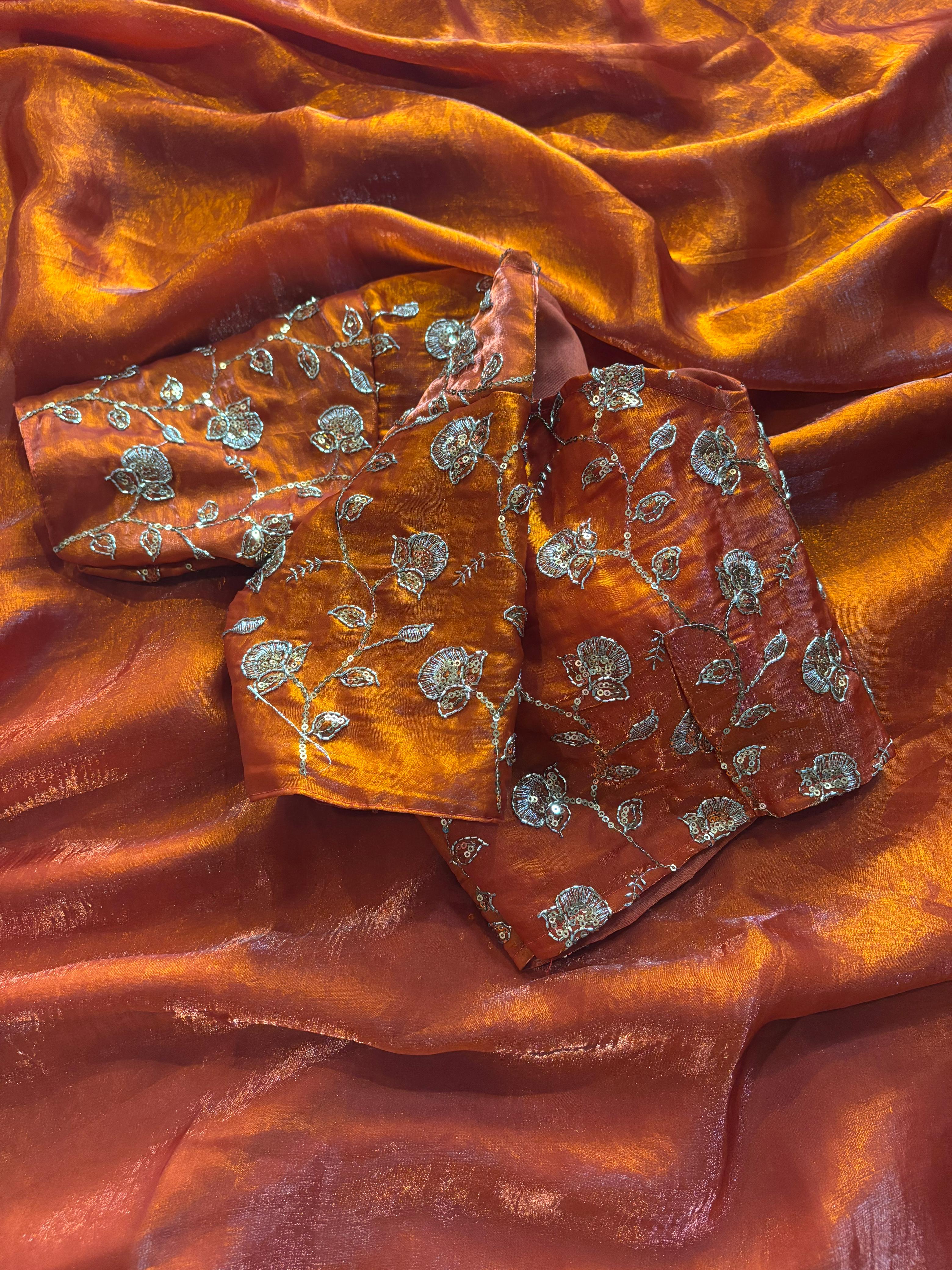 Designer Space silk Tissue  Saree with Beads work Blouse