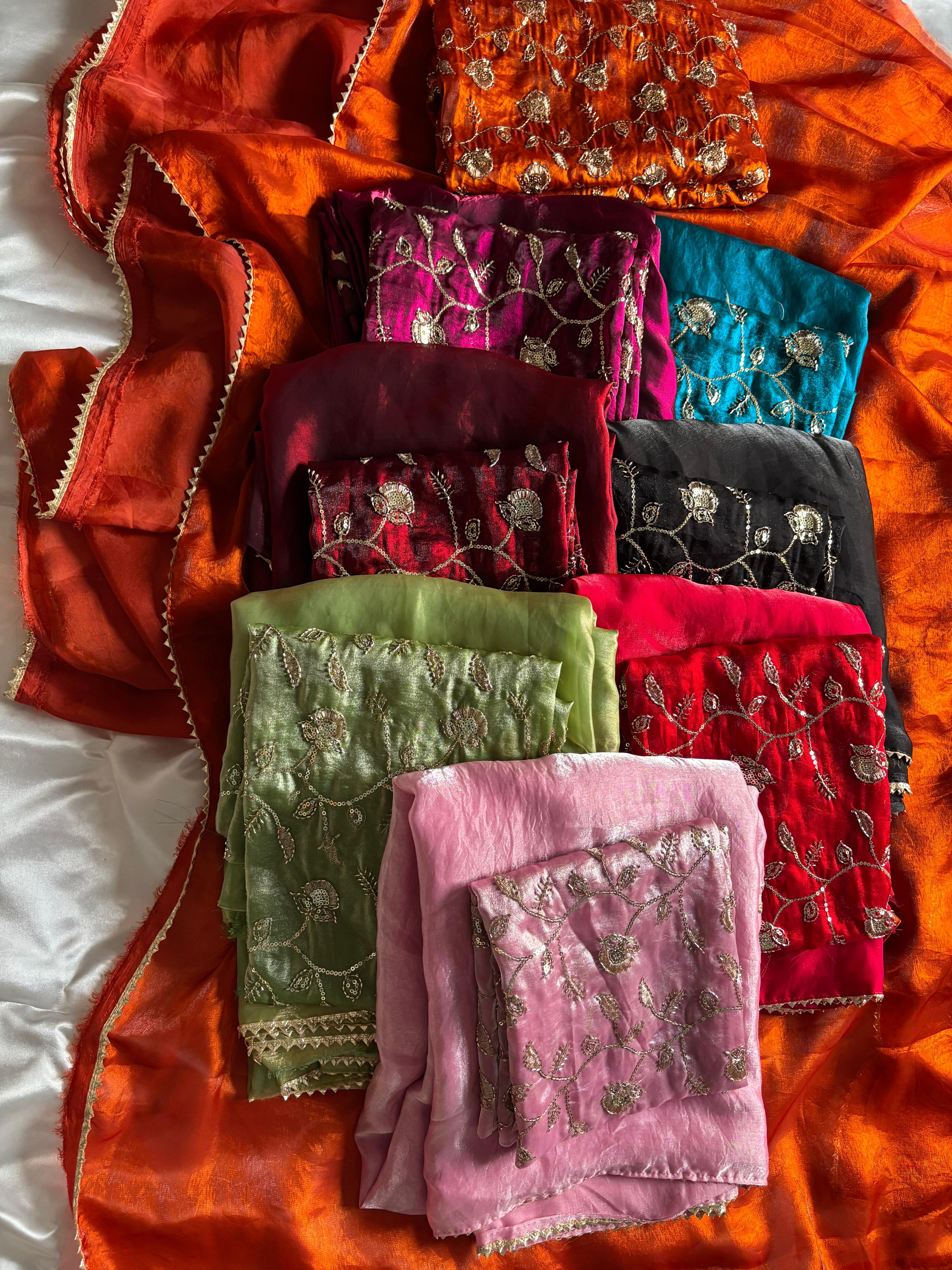 Designer Space silk Tissue  Saree with Beads work Blouse