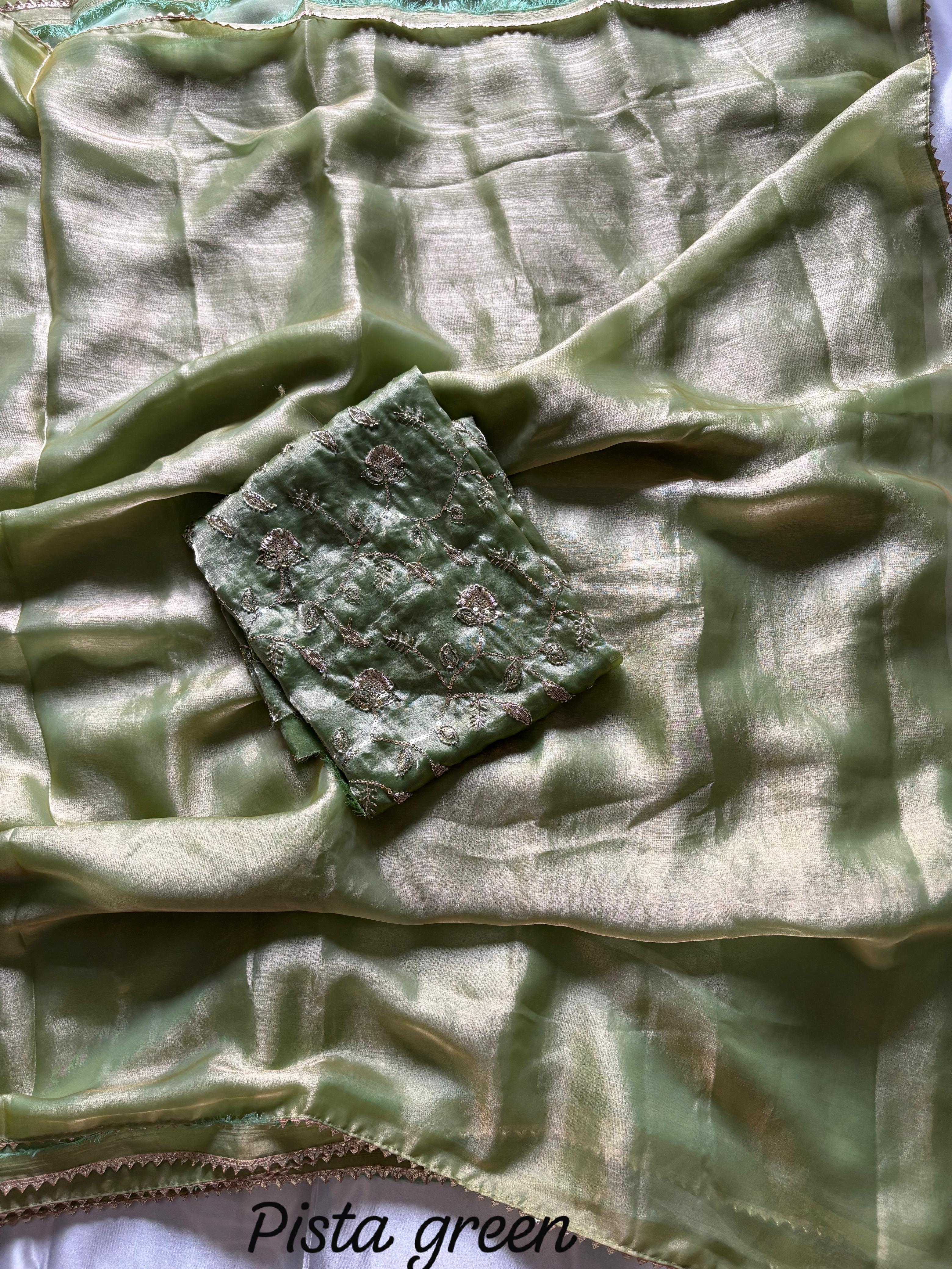 Designer Space silk Tissue  Saree with Beads work Blouse