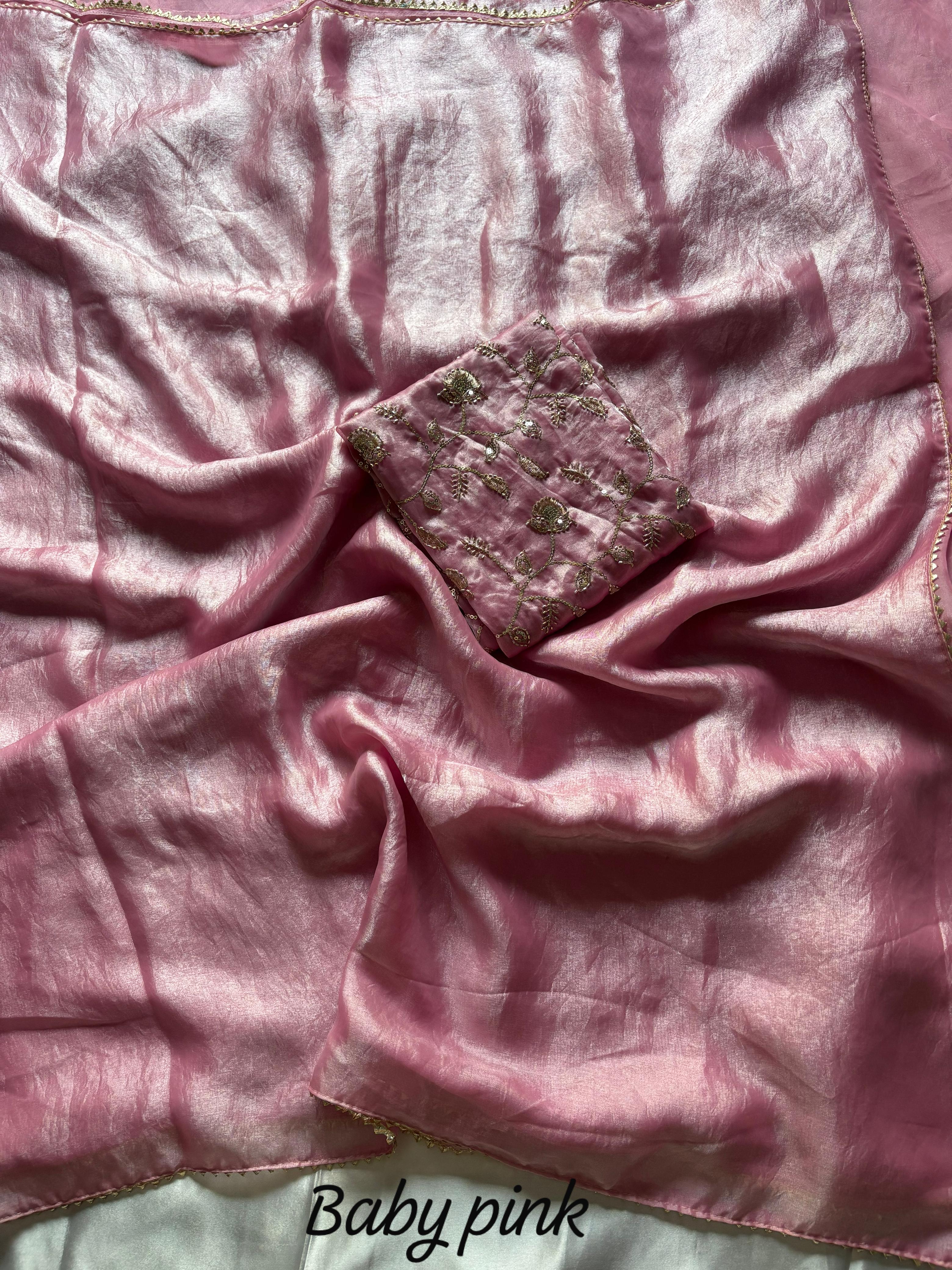 Designer Space silk Tissue  Saree with Beads work Blouse