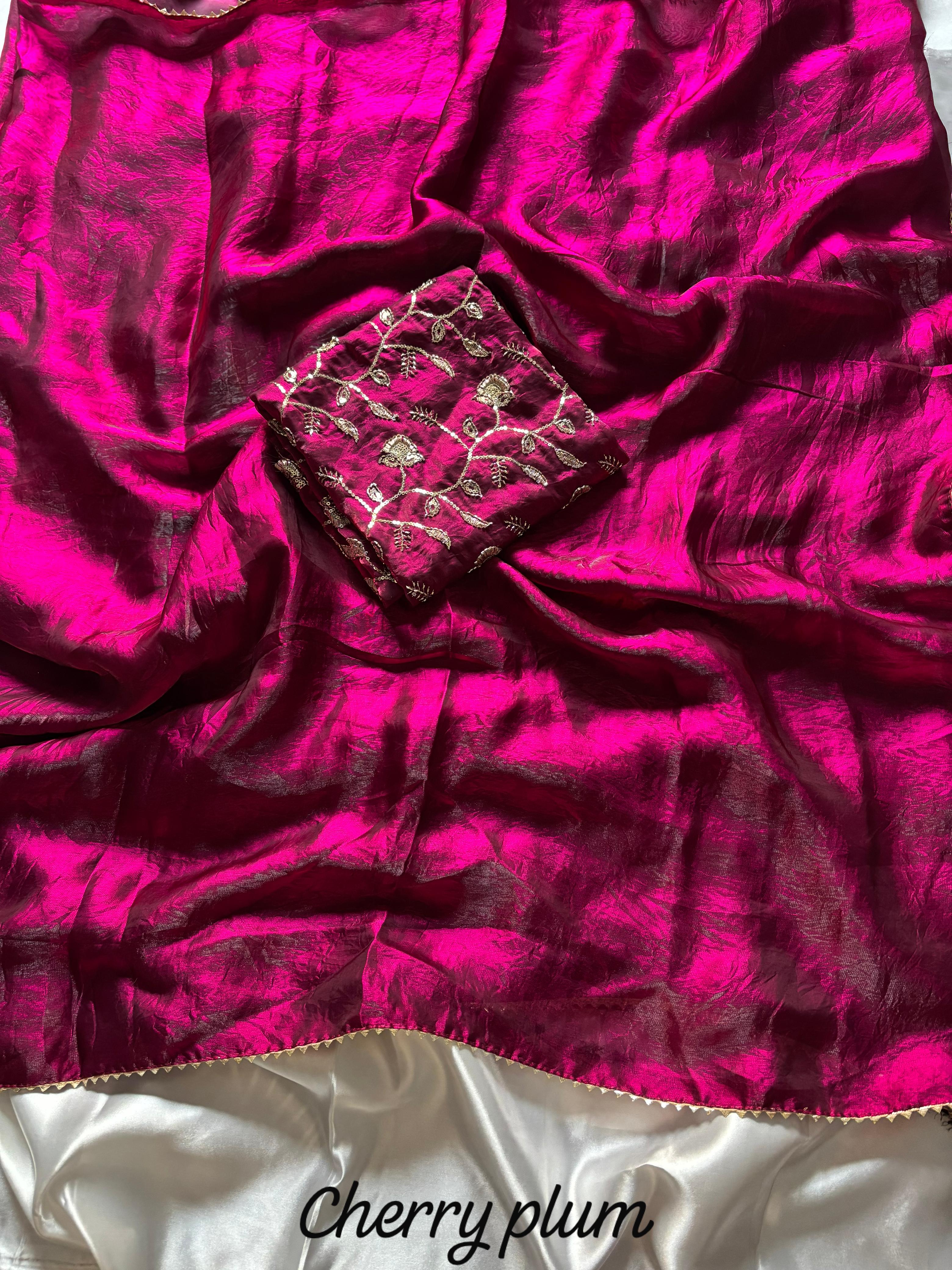 Designer Space silk Tissue  Saree with Beads work Blouse