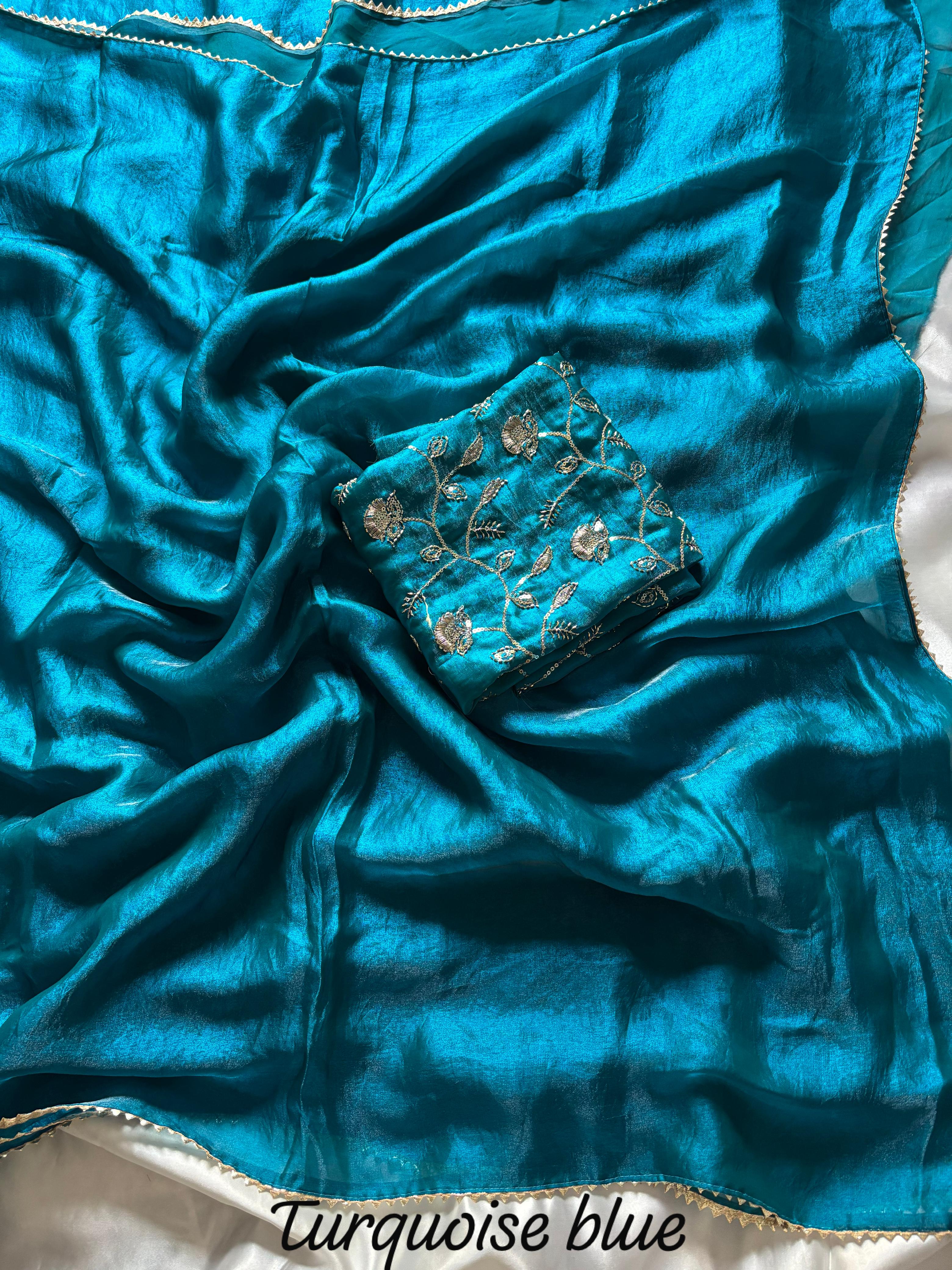 Designer Space silk Tissue  Saree with Beads work Blouse