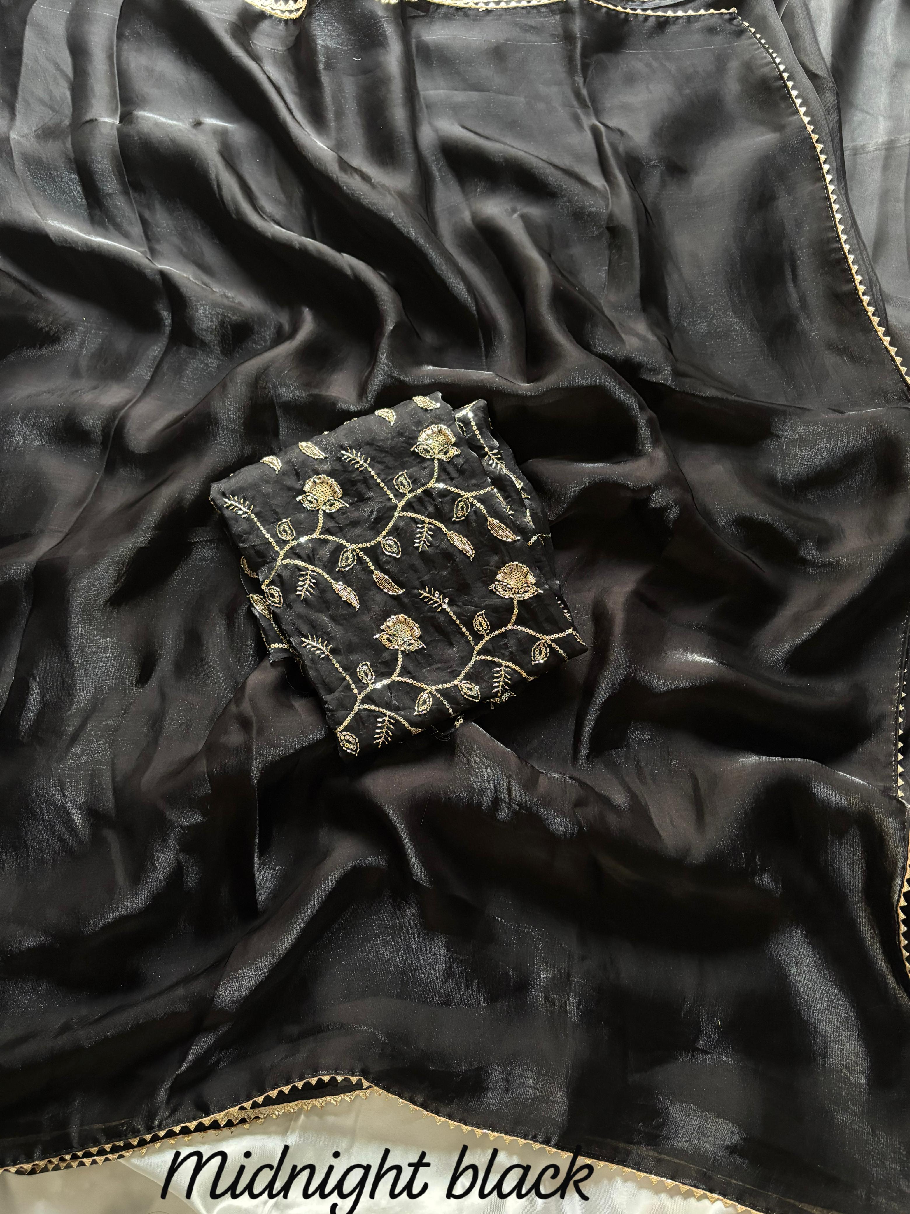 Designer Space silk Tissue  Saree with Beads work Blouse