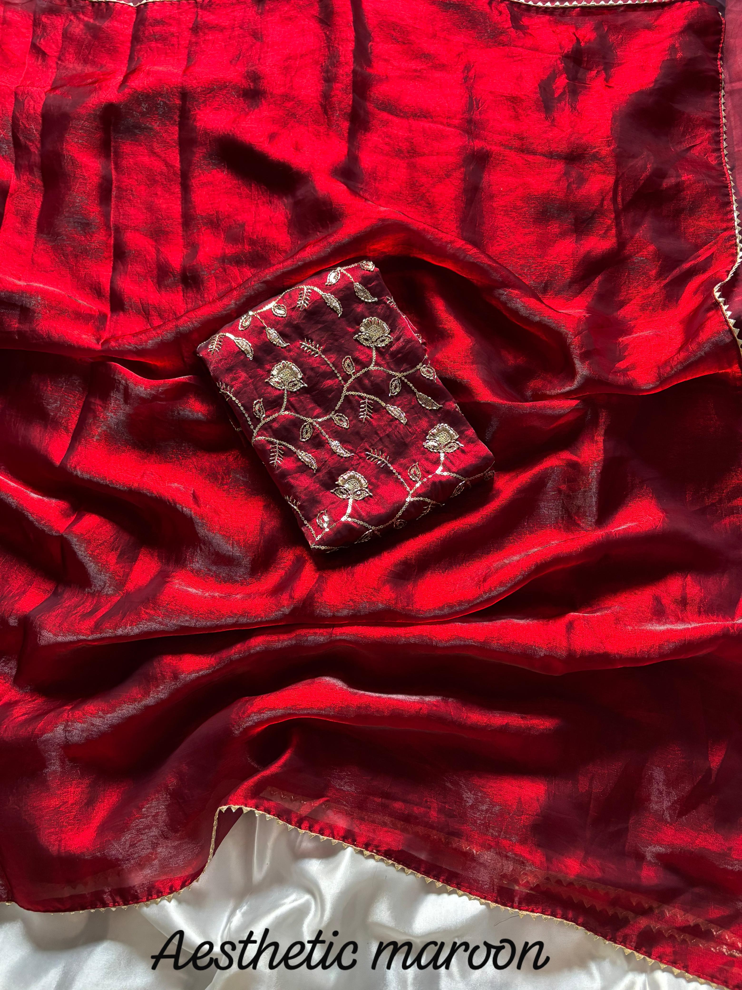 Designer Space silk Tissue  Saree with Beads work Blouse