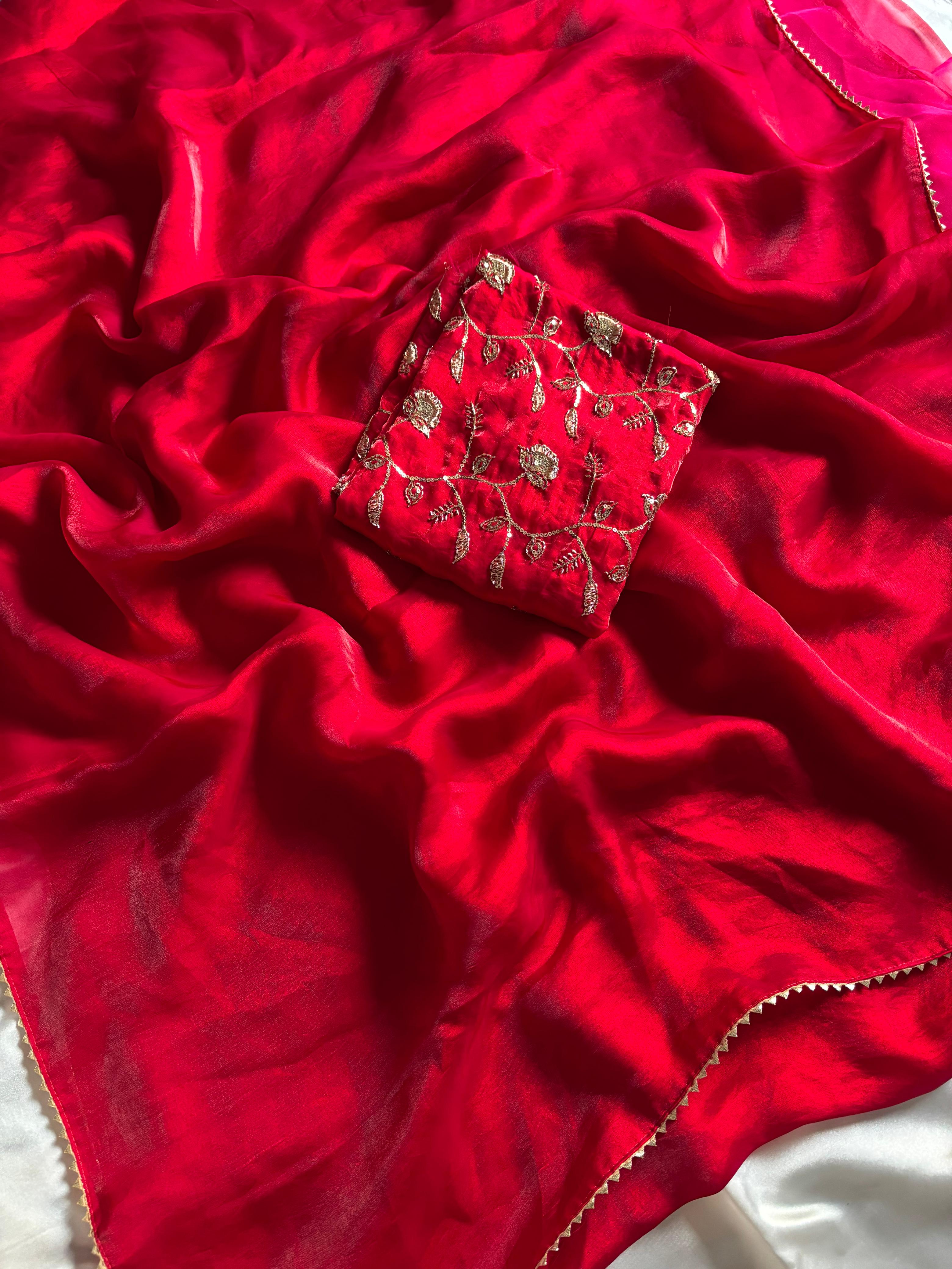 Designer Space silk Tissue  Saree with Beads work Blouse