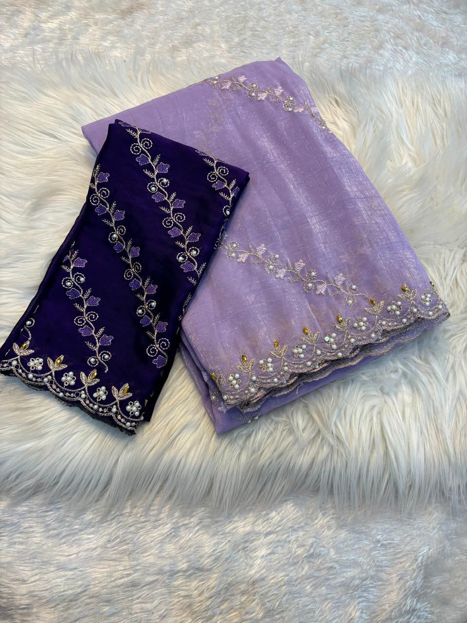 Soft crunchy saree with embroidery work