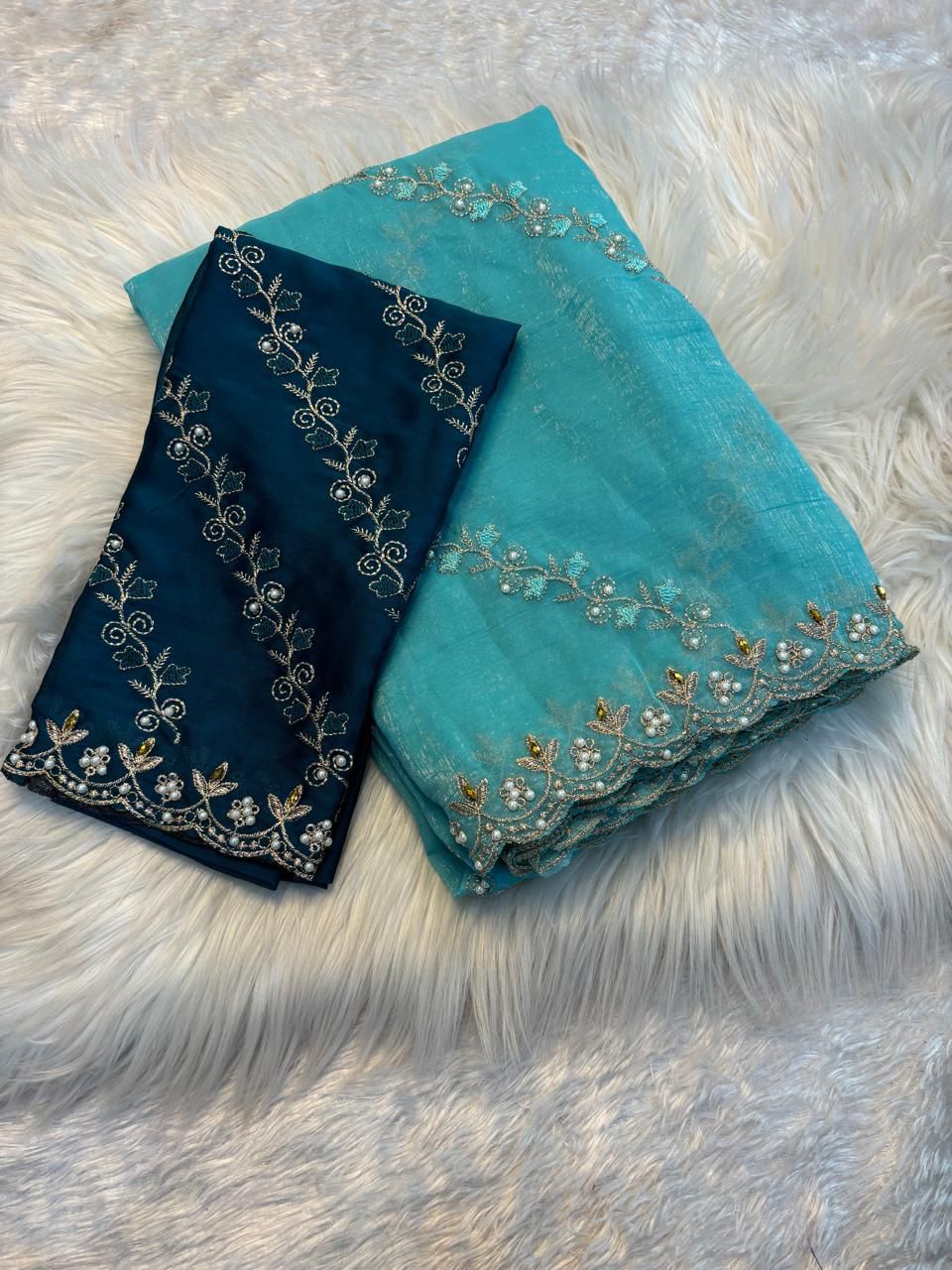 Soft crunchy saree with embroidery work