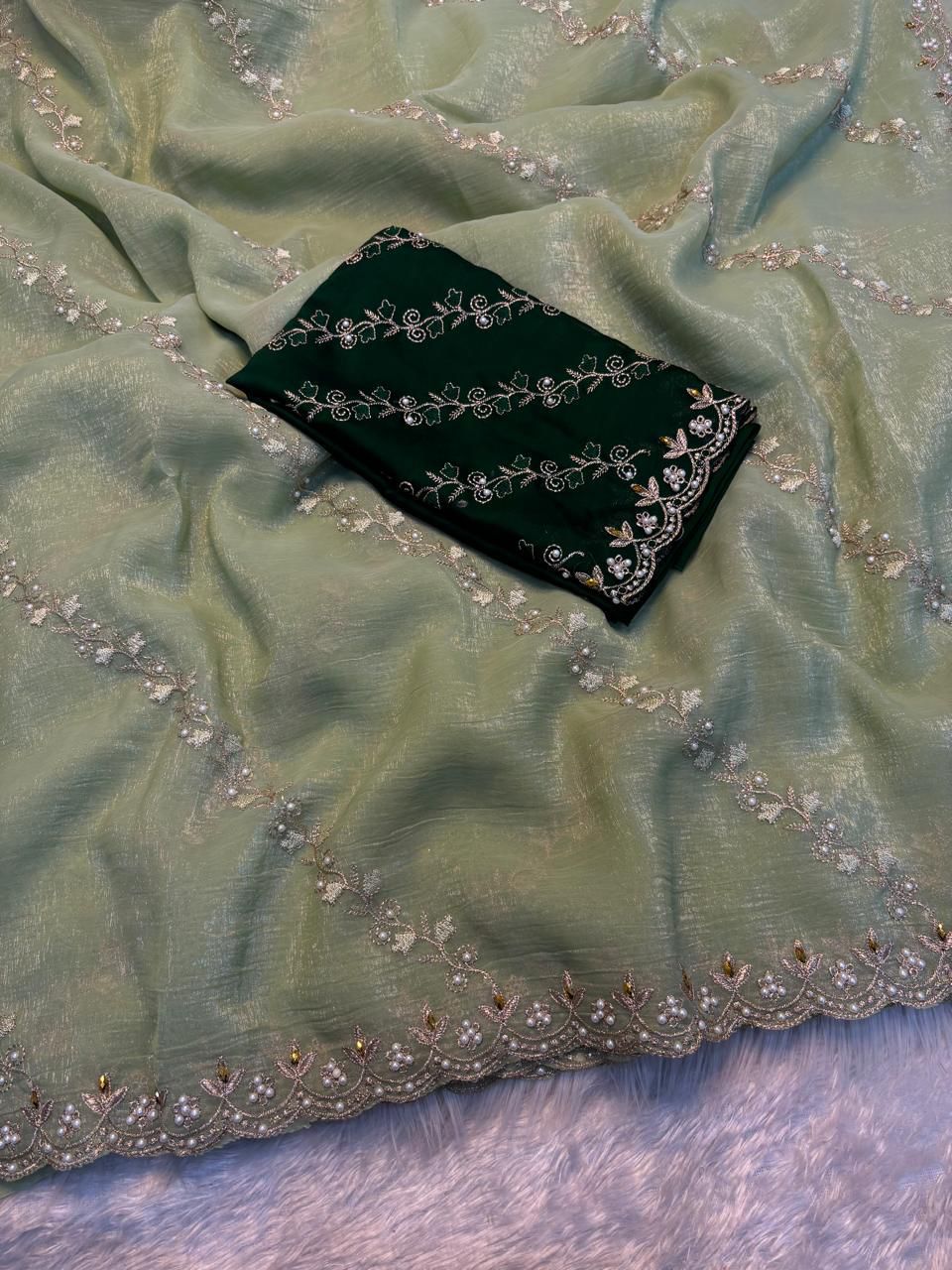 Soft crunchy saree with embroidery work