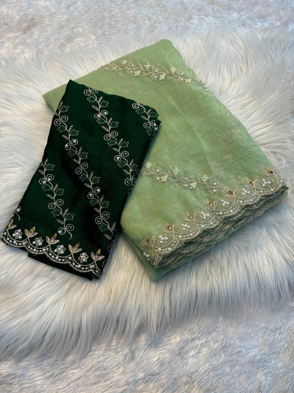Soft crunchy saree with embroidery work
