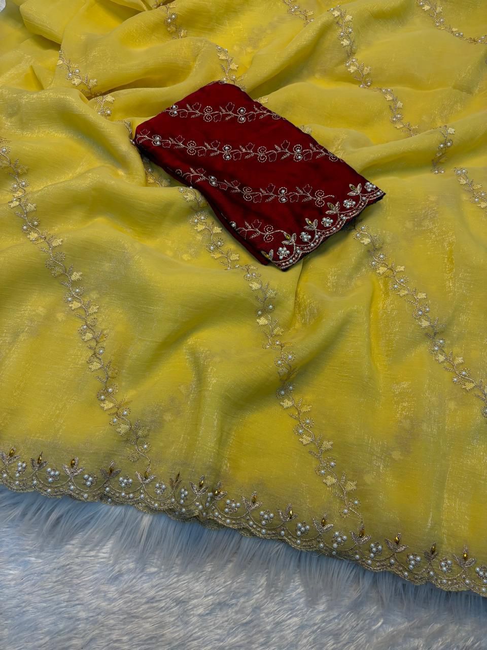 Soft crunchy saree with embroidery work