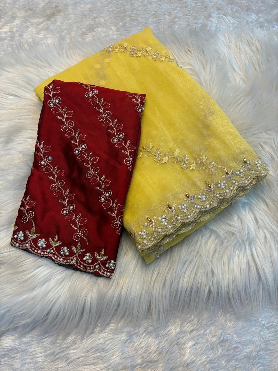 Soft crunchy saree with embroidery work