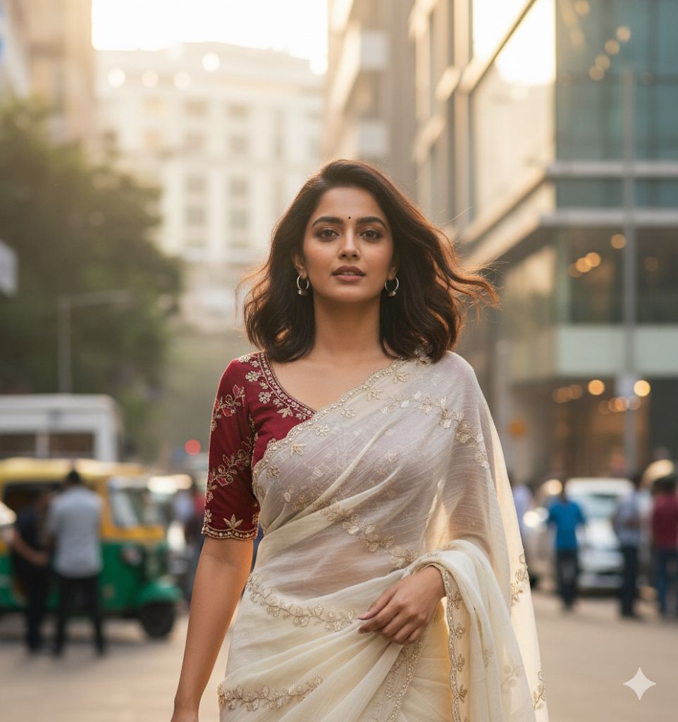 Soft crunchy saree with embroidery work