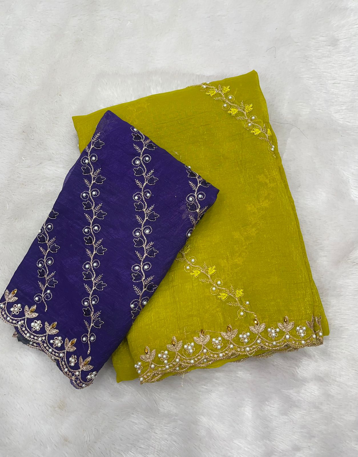 Soft crunchy saree with embroidery work