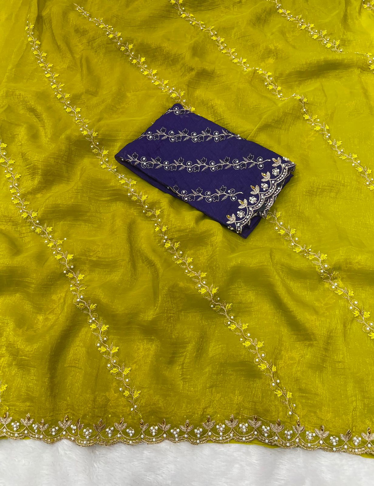 Soft crunchy saree with embroidery work