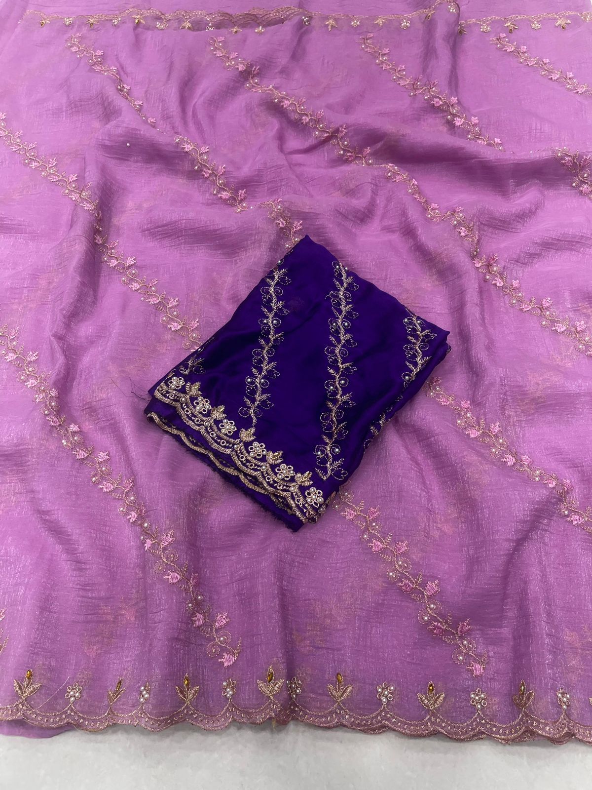 Soft crunchy saree with embroidery work