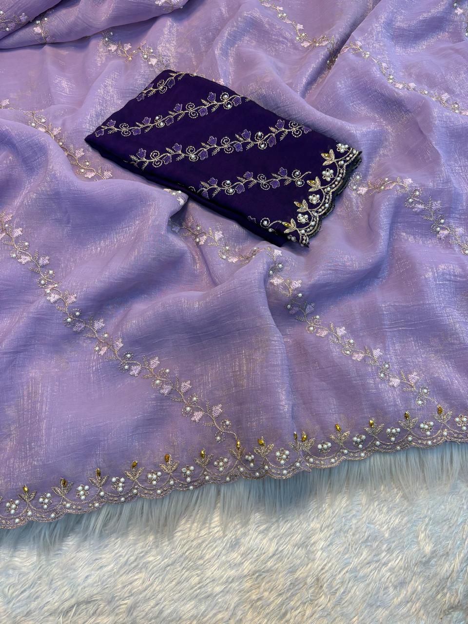 Soft crunchy saree with embroidery work