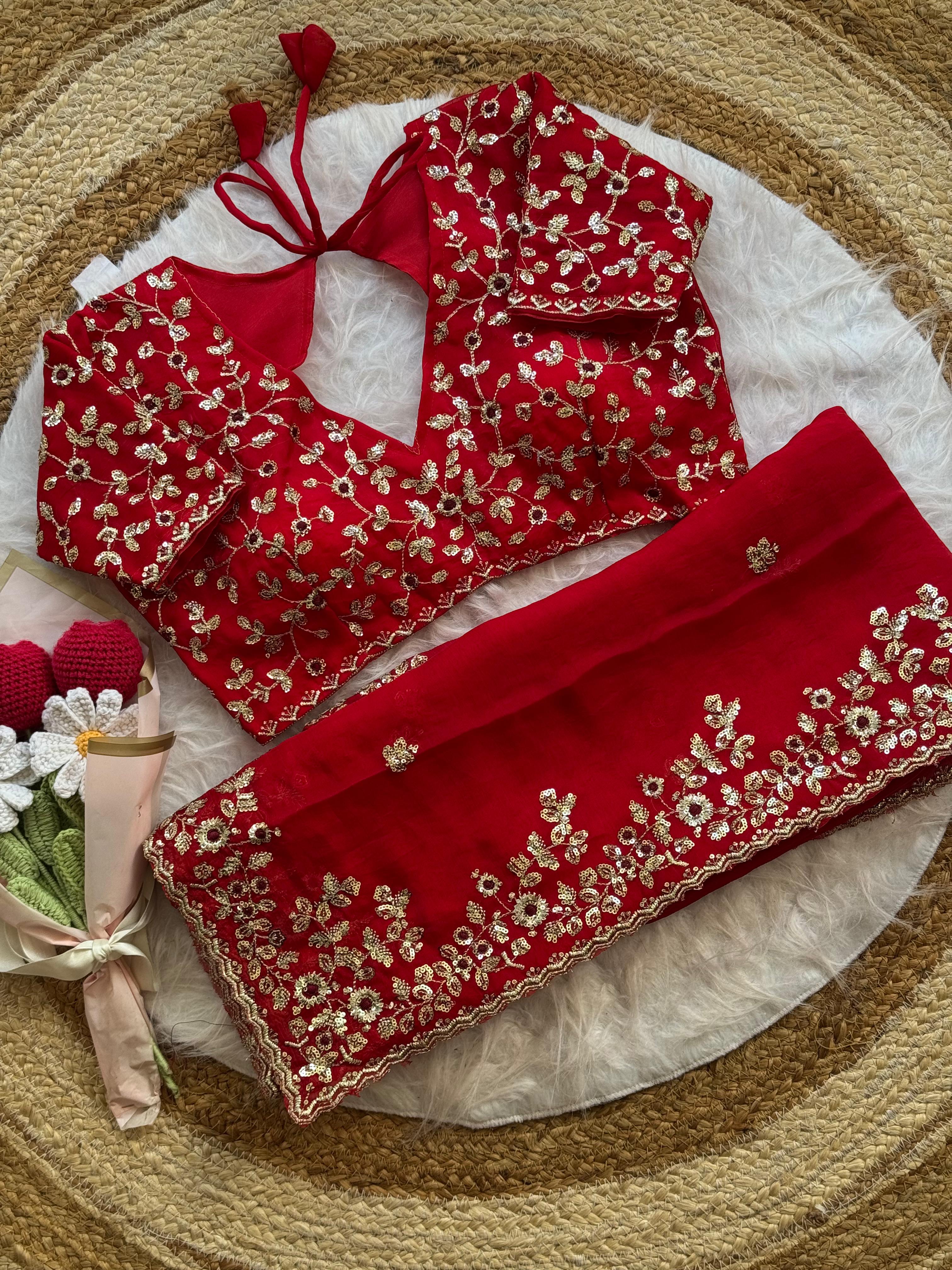 Soft Fendy Chiffon Saree With Heavy Embroidery Sequins And Thread Work