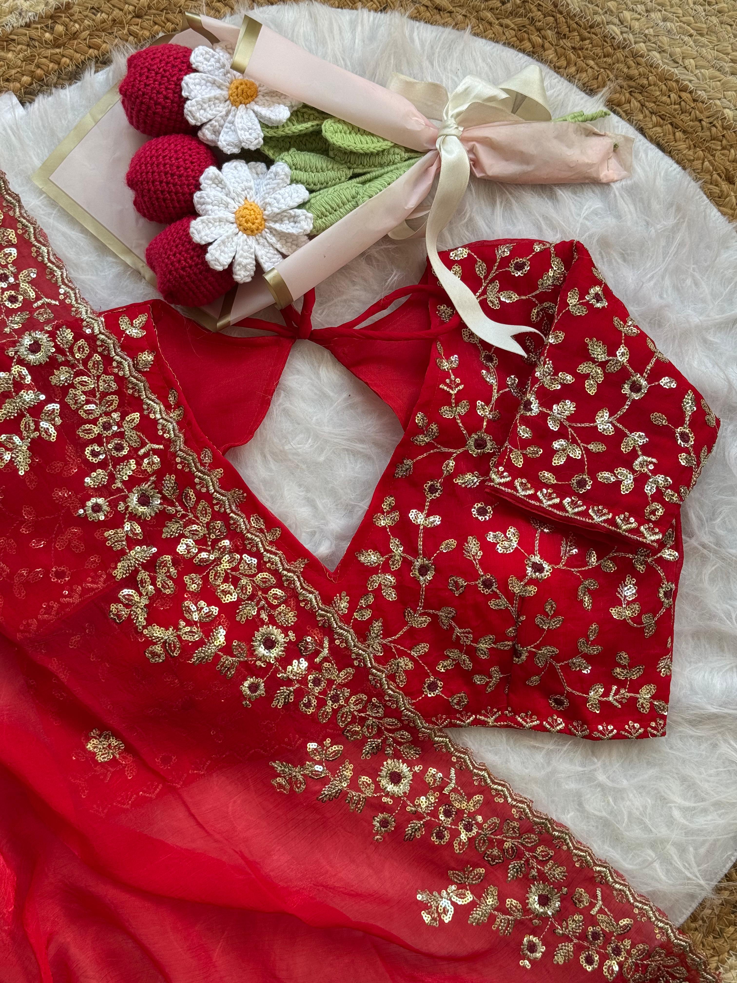 Soft Fendy Chiffon Saree With Heavy Embroidery Sequins And Thread Work