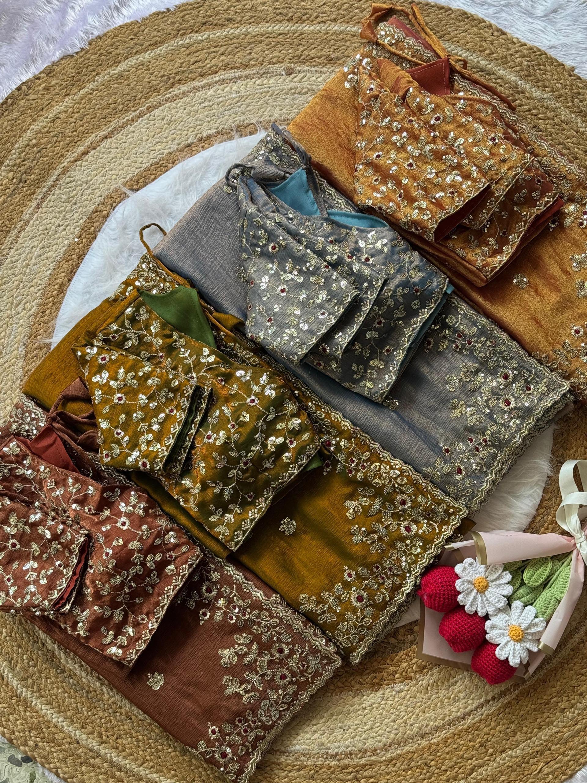 Soft Fendy Chiffon Saree With Heavy Embroidery Sequins And Thread Work