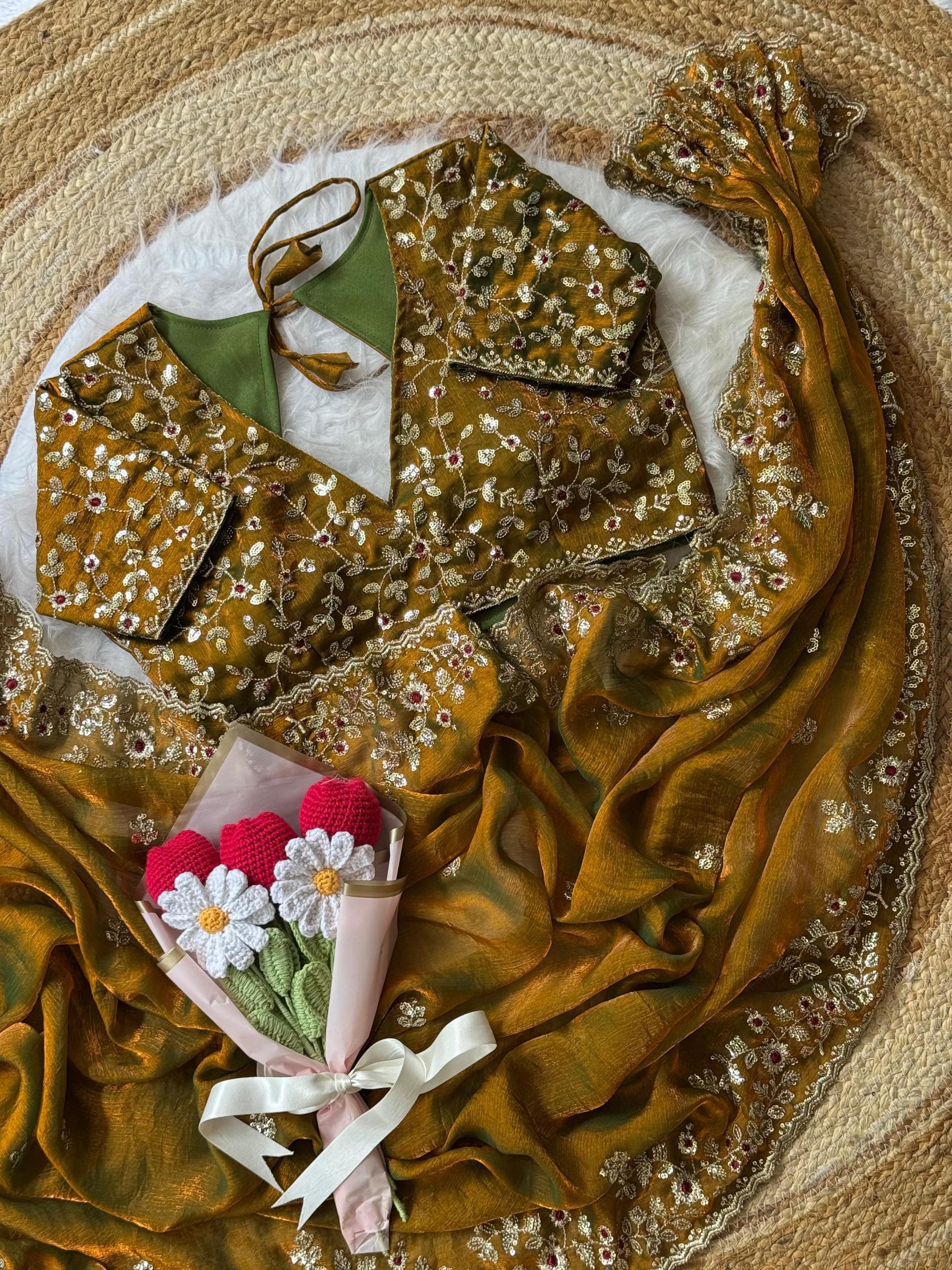 Soft Fendy Chiffon Saree With Heavy Embroidery Sequins And Thread Work