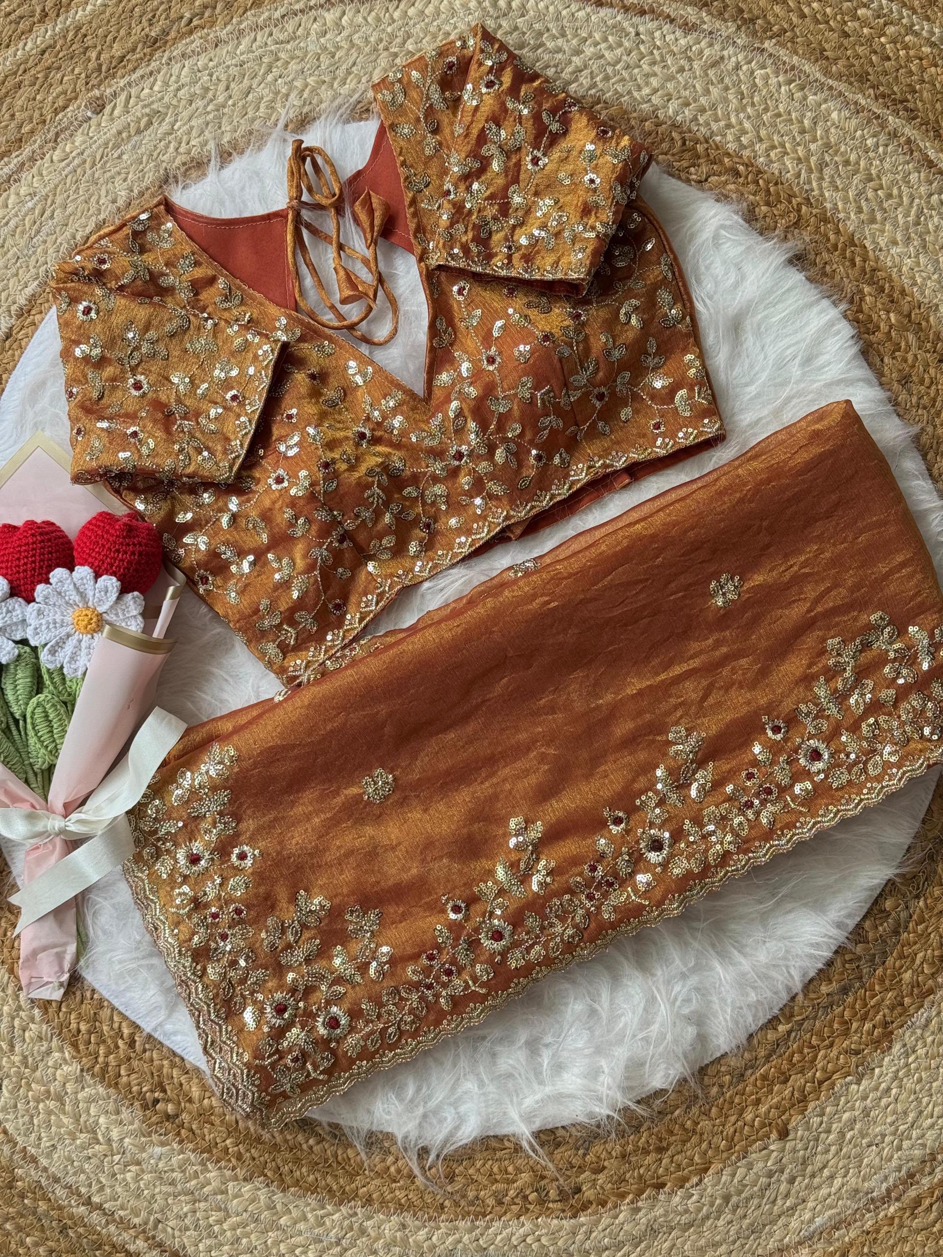 Soft Fendy Chiffon Saree With Heavy Embroidery Sequins And Thread Work