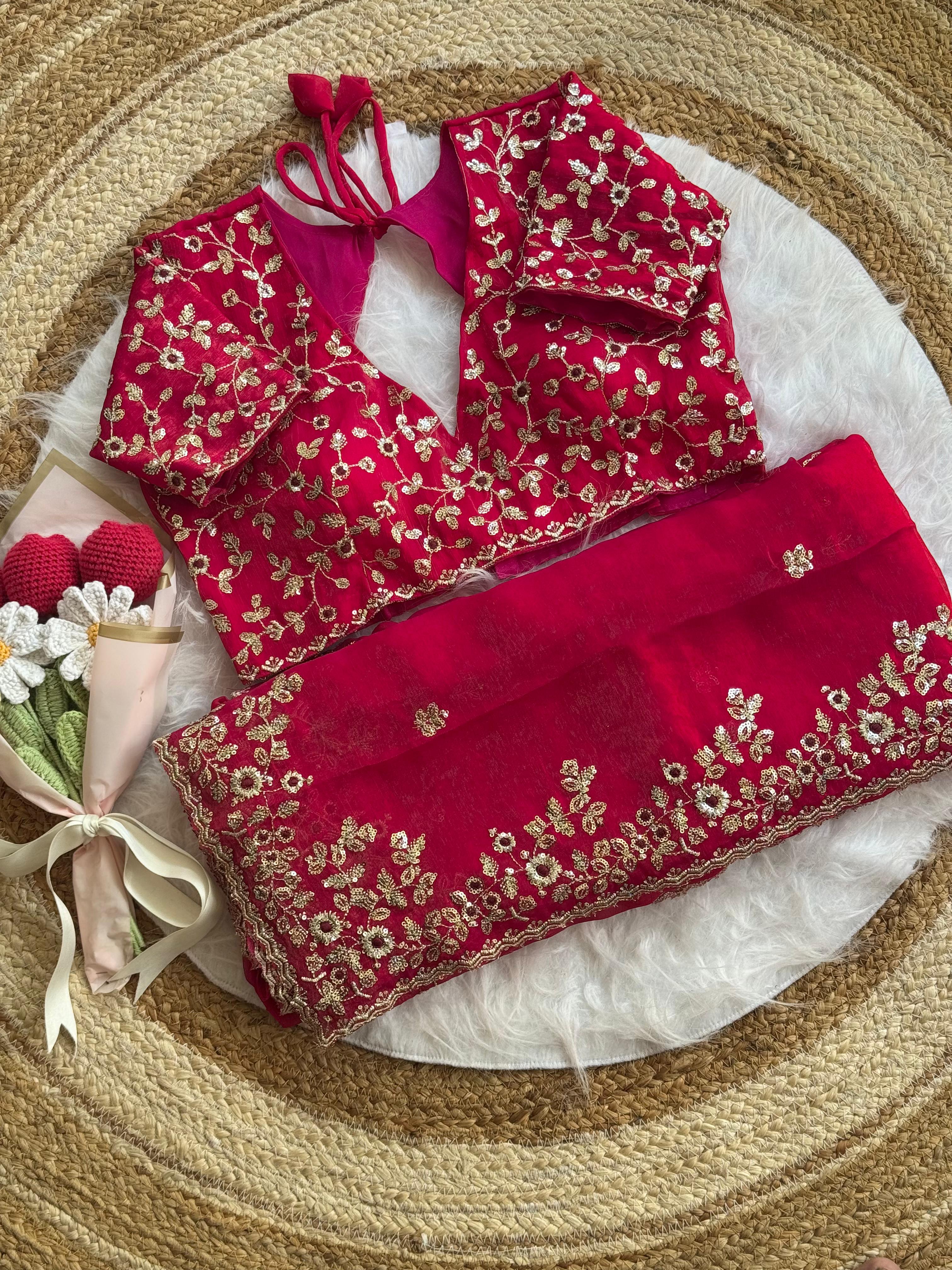 Soft Fendy Chiffon Saree With Heavy Embroidery Sequins And Thread Work